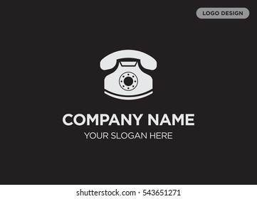 Template of elegant business logo for call center services with gray telephone  vector on black background