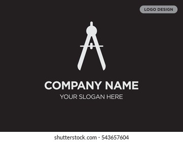 Template of elegant business logo for construction company with gray compass vector on black background