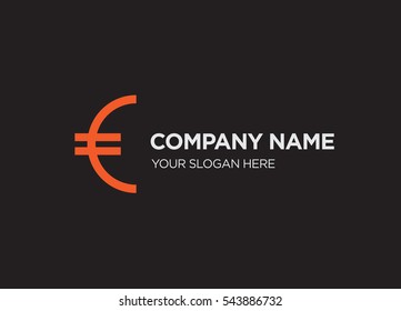 Template of elegant business logo for currency exchange services with red euro vector on black background