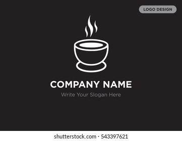 Template of elegant business logo for fast food  services company with gray cup of soup vector on black background