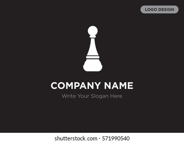 Template of elegant business logo for management, chess school company with white chess figure vector on black background
