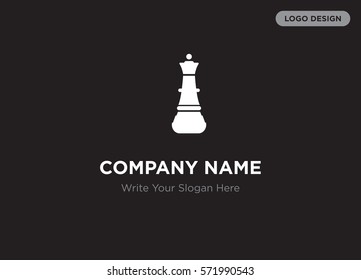 Template of elegant business logo for management, chess school company with white chess figure vector on black background