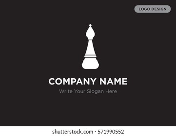 Template of elegant business logo for management, chess school company with white chess figure vector on black background