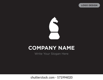 Template of elegant business logo for management, chess school company with white chess figure vector on black background