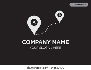 Template of elegant business logo for map services company with gray direction from one point to another vector on black background