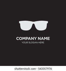 Template of elegant business logo for medical optics services company with gray glasses vector on black background