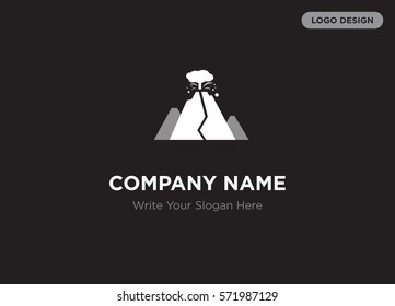 Template of elegant business logo for nature save company with white mountain volcano vector on black background