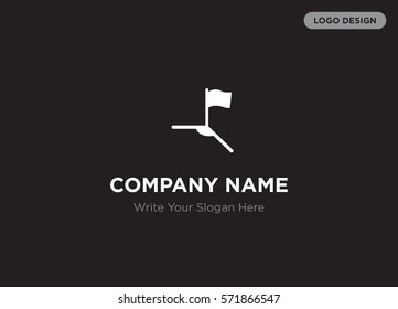 Template of elegant business logo for sport club, trainer, player company with white soccer corner flag vector on black background, elegance