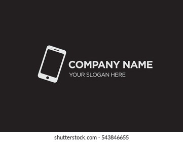 Template of elegant business logo for technology services company with gray cell phone vector on black background