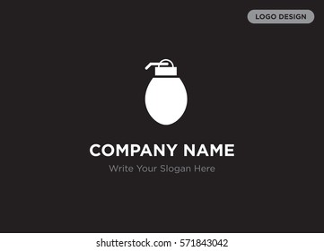 Template of elegant business logo for weapon, gun production, army defence company with white grenade vector on black background, elegance