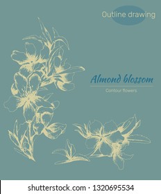 Template with elegant floral silhouette. Set of contour flowers drawn with ink for the background design. Vectonic sketch.