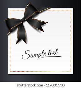 Template of elegant invitation card with black bow and golden frame
