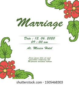 Template elegant red floral frame for ornate of card marriage. Vector