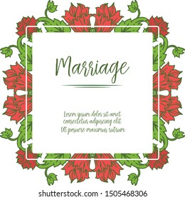 Template elegant red floral frame for ornate of card marriage. Vector