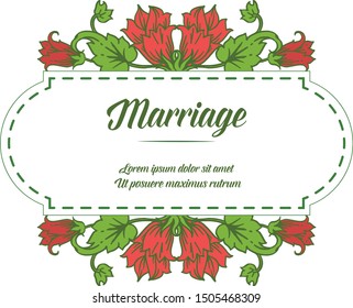 Template elegant red floral frame for ornate of card marriage. Vector