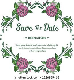 Template elegant save the date, with decoration of pink rose flower frame. Vector