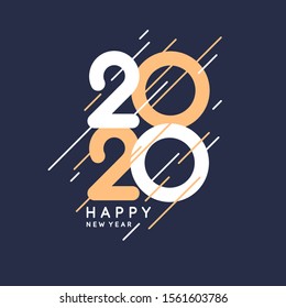 Template to embed greetings. Background with the inscription Happy New Year 2020. Vector illustration in flat simple style with gold lines.