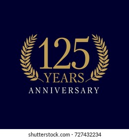 Template emblem 125th years old luxurious anniversary with a frame in the form of laurel branches and the number 125. 125 years anniversary royal logo. Vector illustration