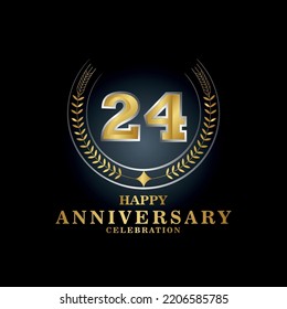 Template emblem 24th years old luxurious anniversary with a frame in the form of laurel branches and the number 24. 24 years anniversary royal logo. Vector illustration Design