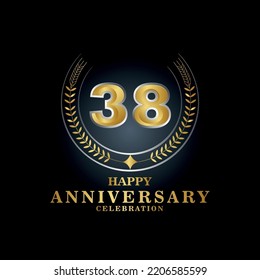 Template emblem 38th years old luxurious anniversary with a frame in the form of laurel branches and the number 38. 38 years anniversary royal logo. Vector illustration Design