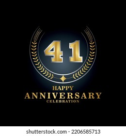 Template emblem 41st years old luxurious anniversary with a frame in the form of laurel branches and the number 41. 41 years anniversary royal logo. Vector illustration Design