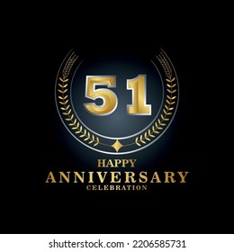Template emblem 51st years old luxurious anniversary with a frame in the form of laurel branches and the number 51. 51 years anniversary royal logo. Vector illustration Design