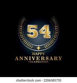 Template emblem 54th years old luxurious anniversary with a frame in the form of laurel branches and the number 54. 54 years anniversary royal logo. Vector illustration Design