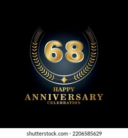 Template emblem 68th years old luxurious anniversary with a frame in the form of laurel branches and the number 68. 68 years anniversary royal logo. Vector illustration Design