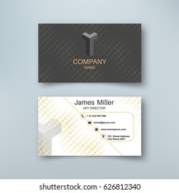 Template of the empty business card on a gray background. The card with a pattern with a realistic shadow. Vector illustration.