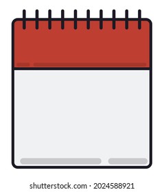 Template of an empty calendar and spirals in flat style with outlines.