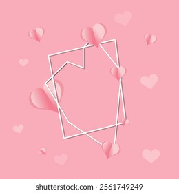 Template empty text banner for Valentines day. Abstract Design element polyhedron frame for wedding invitation card