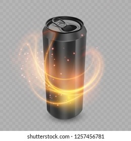 Template for Energy drink package design, Aluminum can of Black color, 3d, Vector EPS 10 illustration