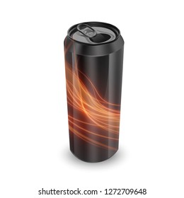 Template for Energy drink package design, Aluminum can of Black color, 3d, Vector EPS 10 illustration