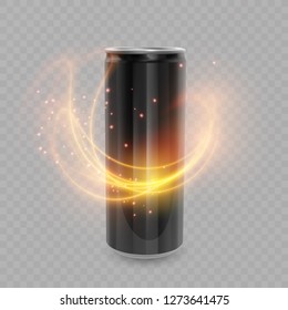 Template For Energy Drink Package Design, Aluminum Can Of Black Color, 3d, Vector EPS 10 Illustration