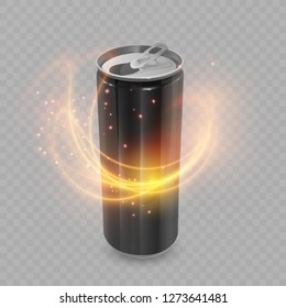Template for Energy drink package design, Aluminum can of Black color, 3d, Vector EPS 10 illustration