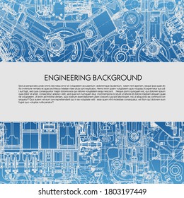 Template engineering background with drawings of car engines with space for your text, blueprint.