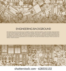 Template engineering background with drawings of car engines with space for your text.