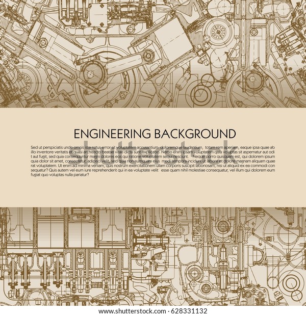 Template Engineering Background Drawings Car Engines Stock Vector ...