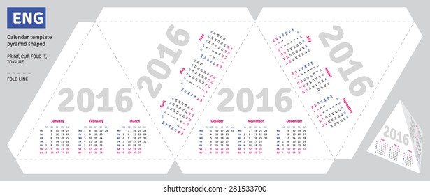 Template english calendar 2016 pyramid shaped 