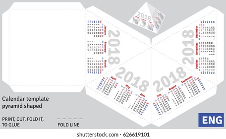 Template english calendar 2018 pyramid shaped, vector