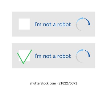 Template for entering captcha I'm not a robot. Web site protection and internet safety. Vector Illustration