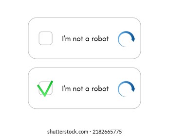 Template for entering captcha I'm not a robot. Web site protection and internet safety. Vector Illustration