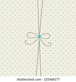 Template for envelope, card, wedding invitation, baby shower invitation, save the date card. Blue, cream, gray colors. Bow and polka dot background