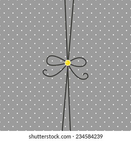 Template for envelope, card, wedding invitation, baby shower invitation, save the date card. Yellow, black, gray colors. Bow and polka dot background