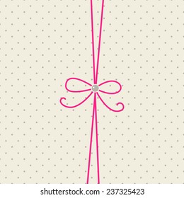 Template for envelope, card, wedding invitation, baby shower invitation, save the date card. Bright pink, cream, gray colors. Bow and polka dot background