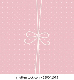 Template for envelope, card, wedding invitation, baby shower invitation, save the date card. Pink, cream colors. Bow and polka dot background