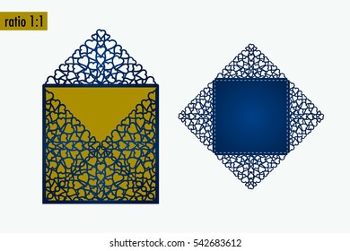 Template - envelope for laser cut. DIY laser cutting envelope. Wedding invitation envelope for cutting machine or laser cutting. Suitable for greeting cards, invitations, menus