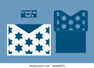 Template - envelope for laser cut with islamic pattern. DIY laser cutting envelope. Wedding invitation envelope for cutting machine or laser cutting. Suitable for greeting cards, invitations, menus..