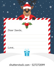 Template envelope New year's letter to cute Santa Claus with icon. Character assistant deer. Flat design.Vector illustration.