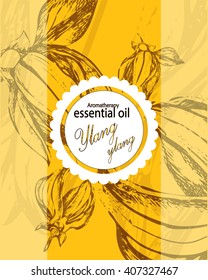 template for essential oil of cananga with hand drawn flowers